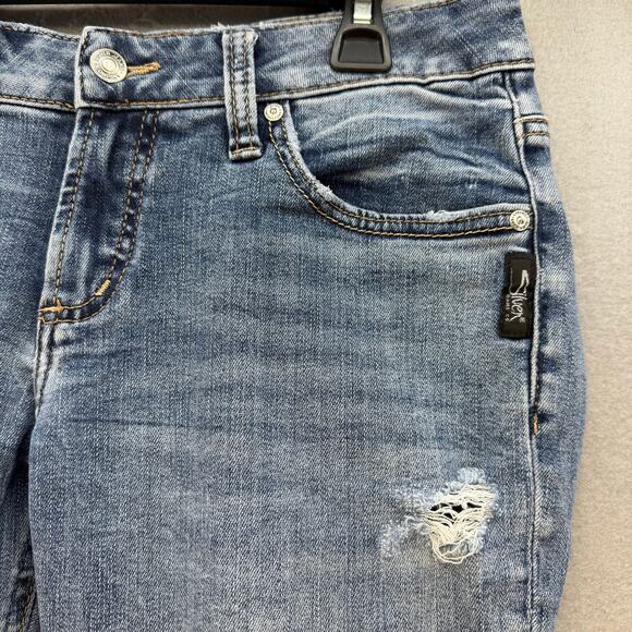Silver Jeans Women's 26x27 (2) Blue Boyfriend Tapered Distressed Mid Rise - Picture 5 of 16
